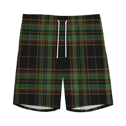 Black And Green Stewart Tartan Print Men's Sports Shorts