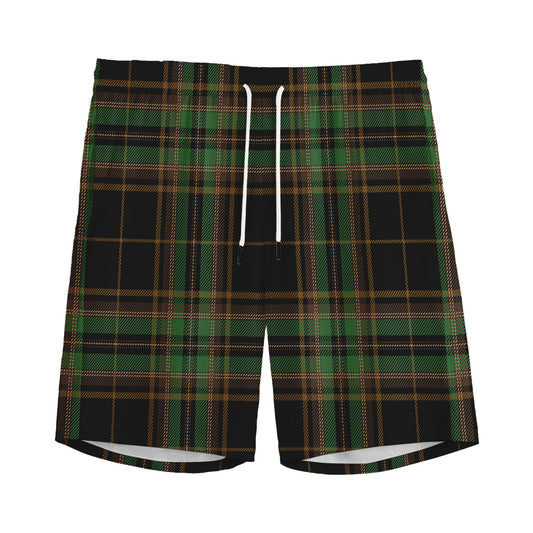 Black And Green Stewart Tartan Print Men's Sports Shorts