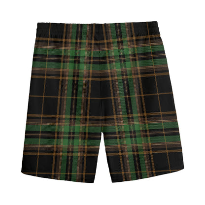 Black And Green Stewart Tartan Print Men's Sports Shorts