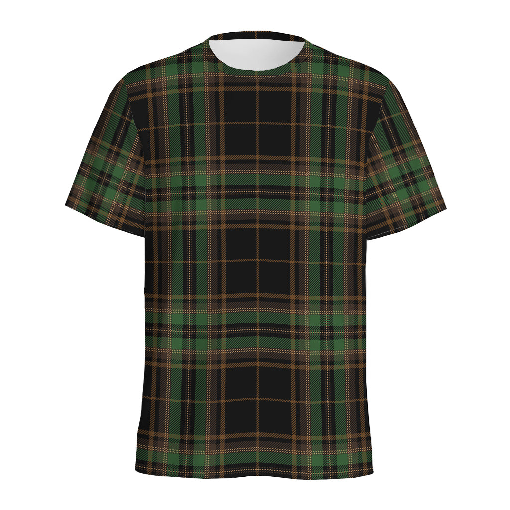 Black And Green Stewart Tartan Print Men's Sports T-Shirt