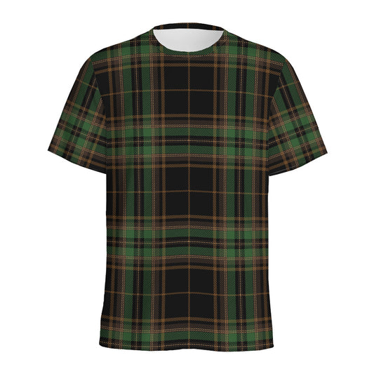 Black And Green Stewart Tartan Print Men's Sports T-Shirt