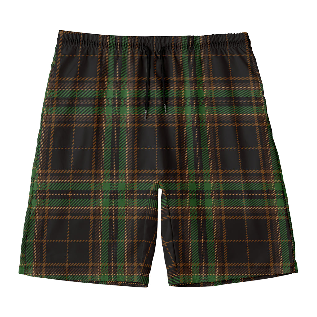 Black And Green Stewart Tartan Print Men's Swim Trunks