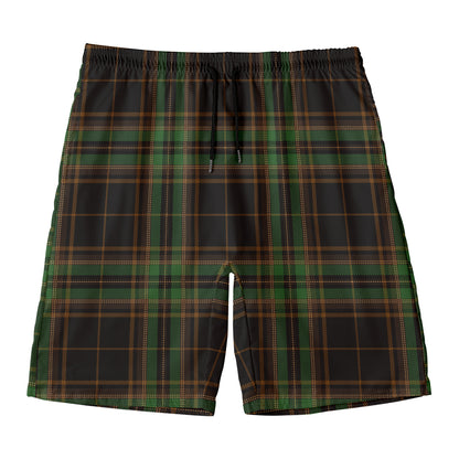 Black And Green Stewart Tartan Print Men's Swim Trunks