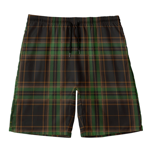 Black And Green Stewart Tartan Print Men's Swim Trunks