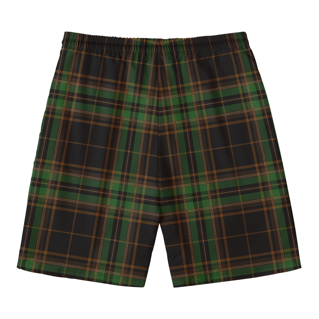 Black And Green Stewart Tartan Print Men's Swim Trunks