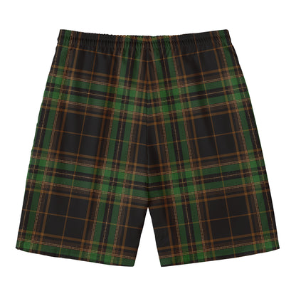 Black And Green Stewart Tartan Print Men's Swim Trunks