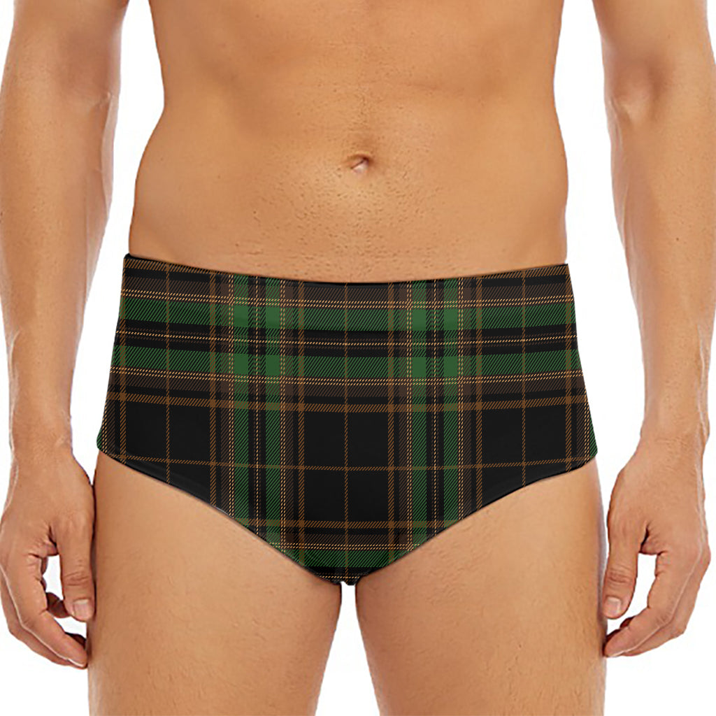 Black And Green Stewart Tartan Print Men's Triangle Swim Briefs