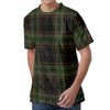 Black And Green Stewart Tartan Print Men's Velvet T-Shirt