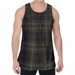 Black And Green Stewart Tartan Print Men's Velvet Tank Top