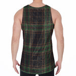 Black And Green Stewart Tartan Print Men's Velvet Tank Top