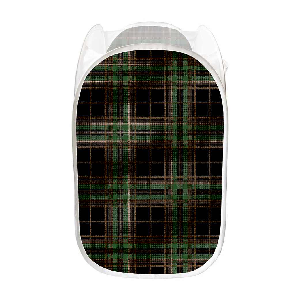 Black And Green Stewart Tartan Print Mesh Laundry Hamper