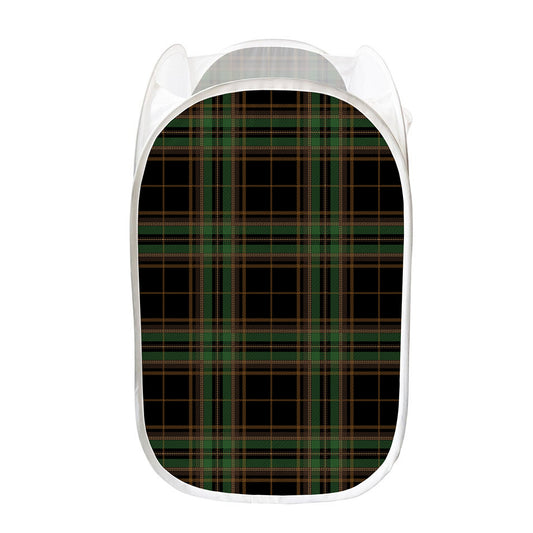 Black And Green Stewart Tartan Print Mesh Laundry Hamper