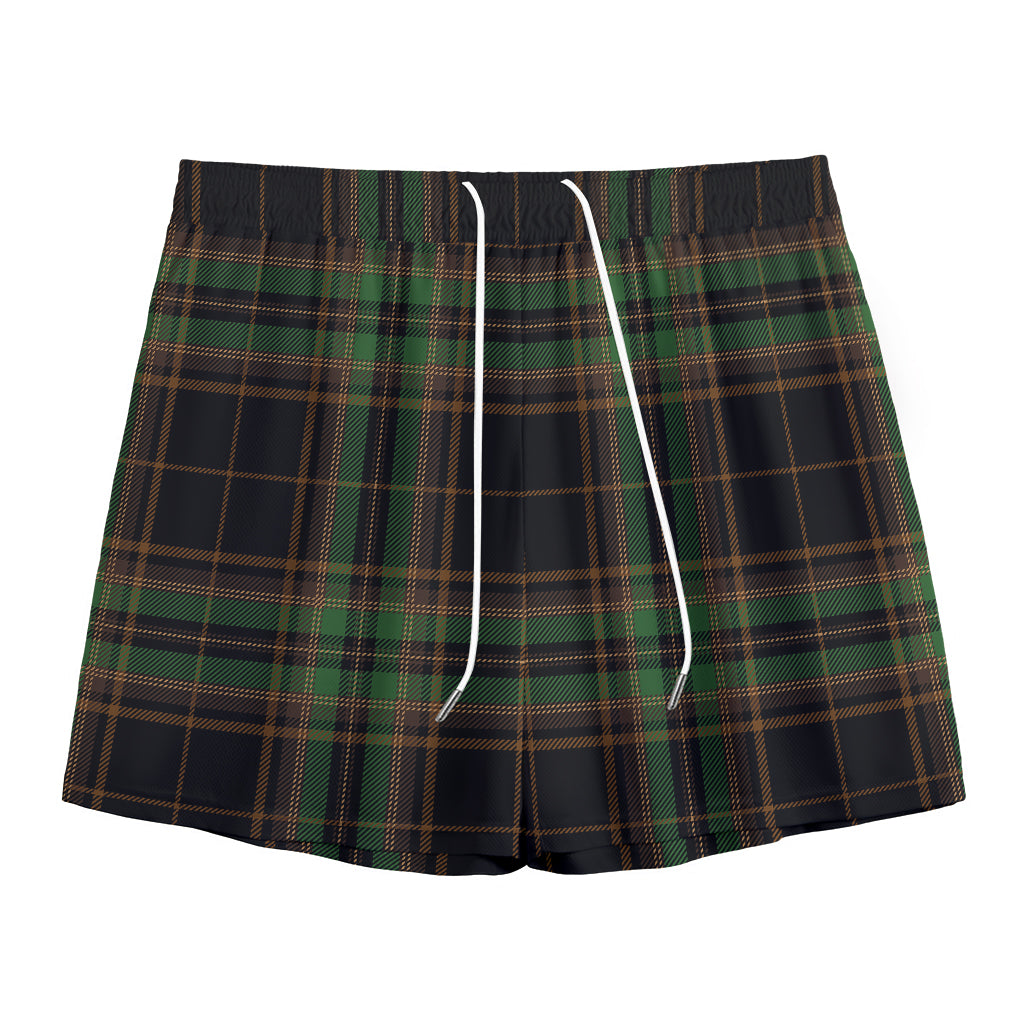 Black And Green Stewart Tartan Print Mesh Shorts