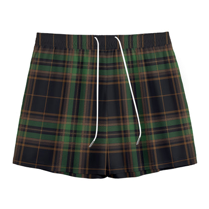 Black And Green Stewart Tartan Print Mesh Shorts