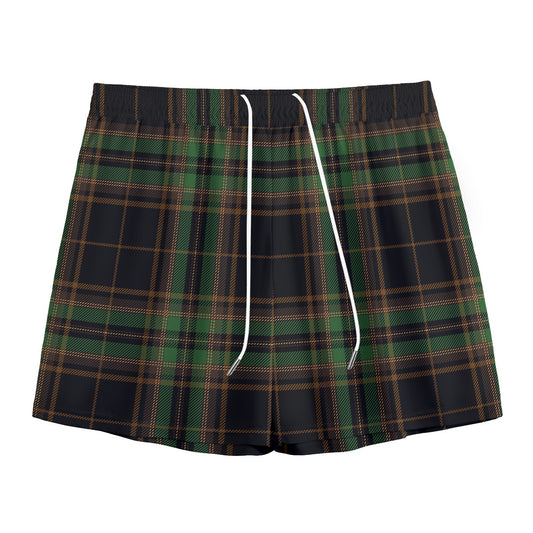 Black And Green Stewart Tartan Print Mesh Shorts