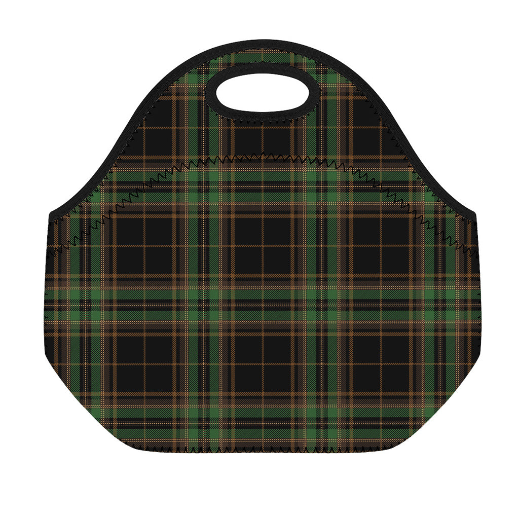 Black And Green Stewart Tartan Print Neoprene Lunch Bag