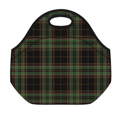 Black And Green Stewart Tartan Print Neoprene Lunch Bag