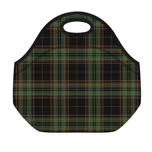 Black And Green Stewart Tartan Print Neoprene Lunch Bag