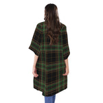 Black And Green Stewart Tartan Print Open Front Beach Cover Up
