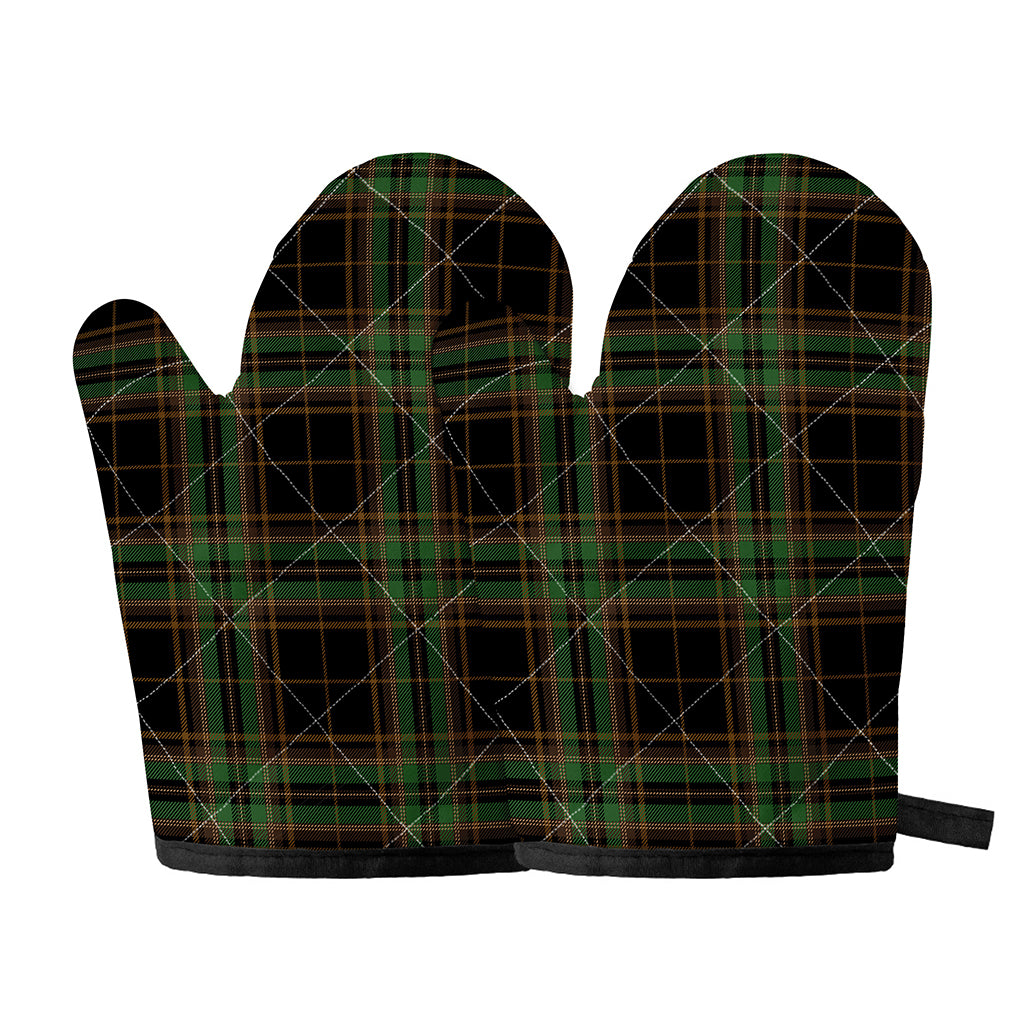 Black And Green Stewart Tartan Print Oven Mitts