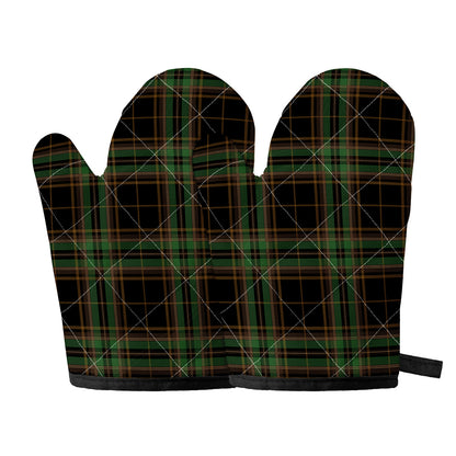 Black And Green Stewart Tartan Print Oven Mitts