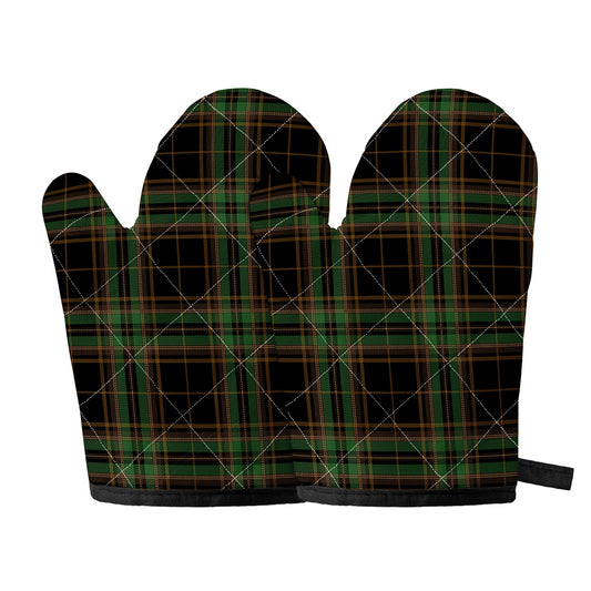 Black And Green Stewart Tartan Print Oven Mitts