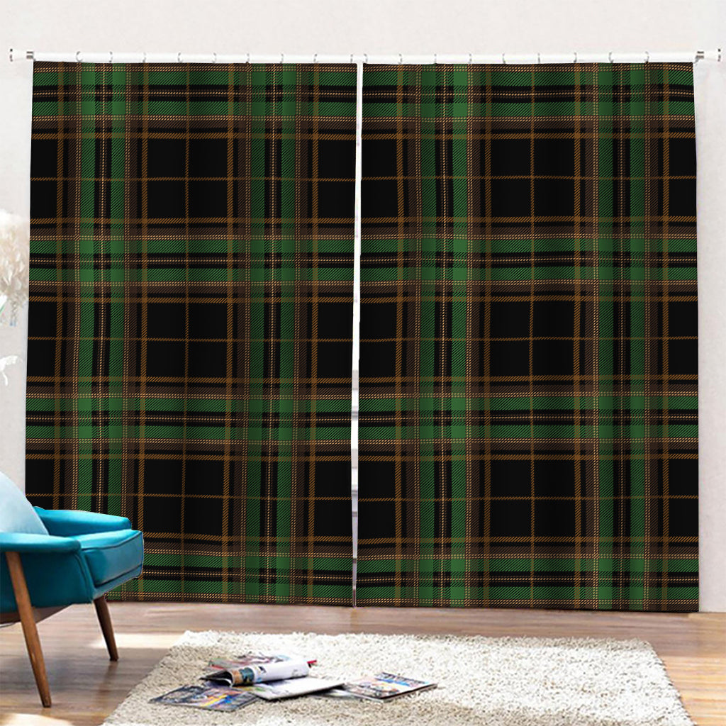 Black And Green Stewart Tartan Print Pencil Pleat Curtains
