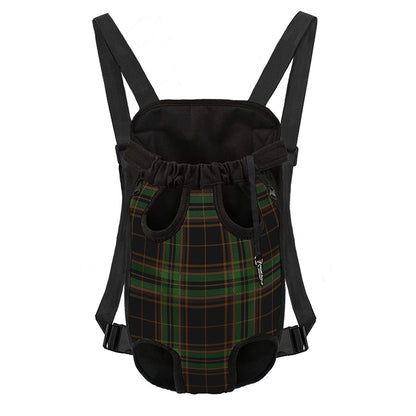 Black And Green Stewart Tartan Print Pet Carrier Backpack