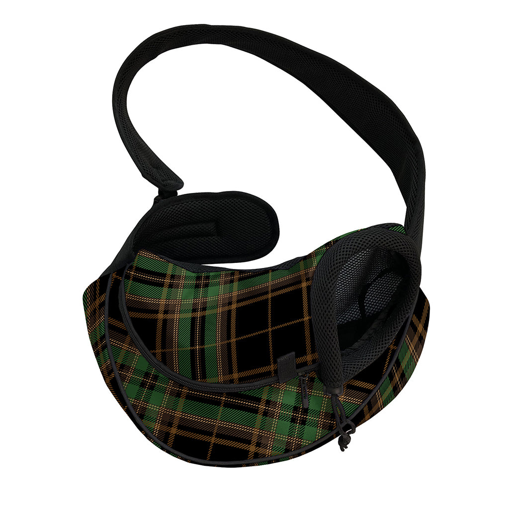 Black And Green Stewart Tartan Print Pet Sling Carrier