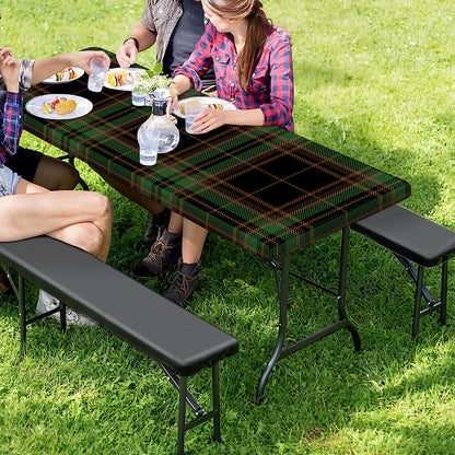 Black And Green Stewart Tartan Print Picnic Table Cover