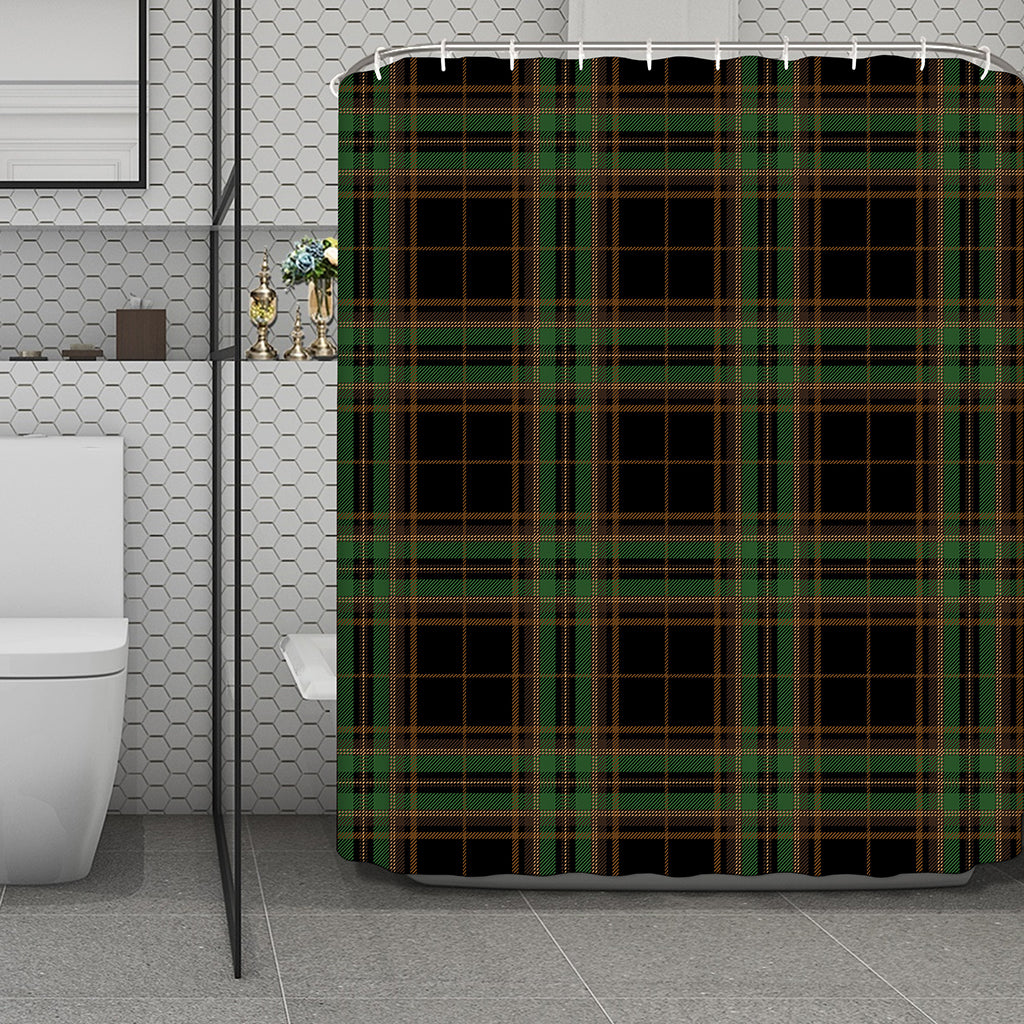 Black And Green Stewart Tartan Print Polyester Shower Curtain