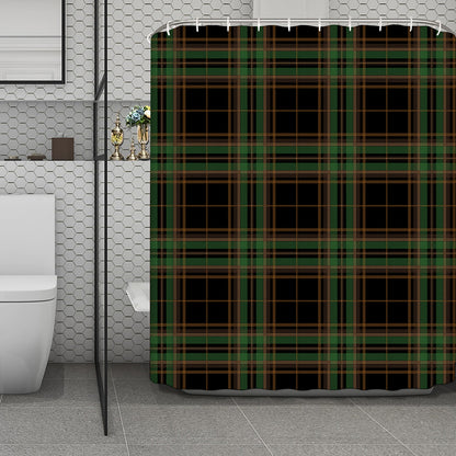 Black And Green Stewart Tartan Print Polyester Shower Curtain
