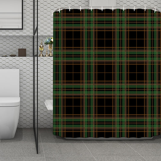 Black And Green Stewart Tartan Print Polyester Shower Curtain