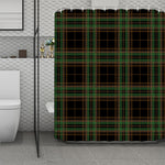 Black And Green Stewart Tartan Print Polyester Shower Curtain