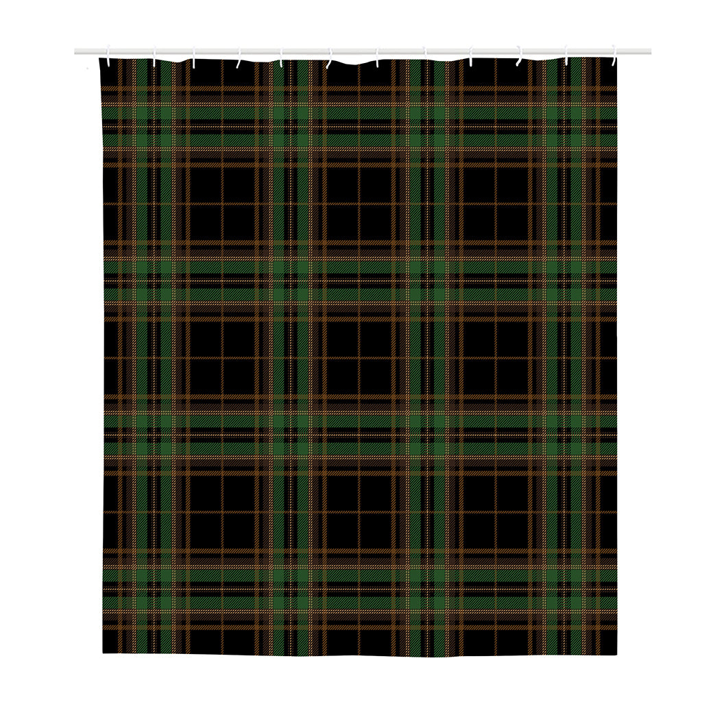 Black And Green Stewart Tartan Print Polyester Shower Curtain