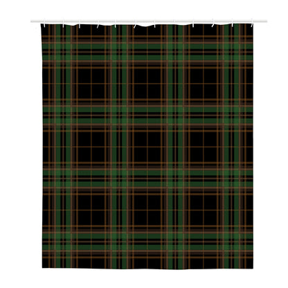 Black And Green Stewart Tartan Print Polyester Shower Curtain