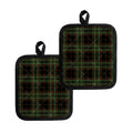 Black And Green Stewart Tartan Print Pot Holders