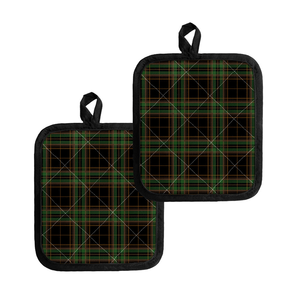 Black And Green Stewart Tartan Print Pot Holders