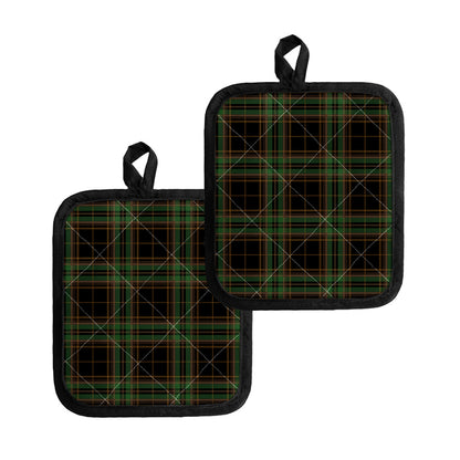 Black And Green Stewart Tartan Print Pot Holders