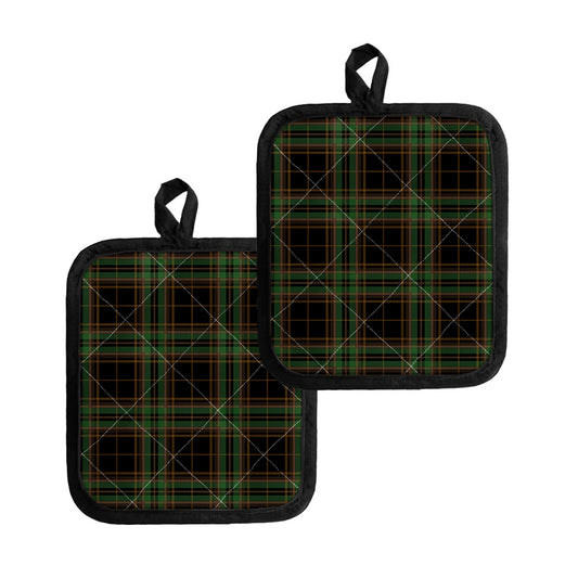 Black And Green Stewart Tartan Print Pot Holders