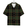 Black And Green Stewart Tartan Print Rayon Hawaiian Shirt