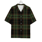 Black And Green Stewart Tartan Print Rayon Hawaiian Shirt