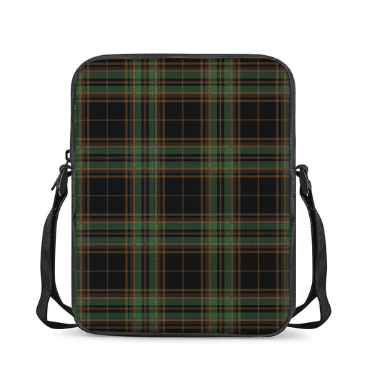 Black And Green Stewart Tartan Print Rectangular Crossbody Bag