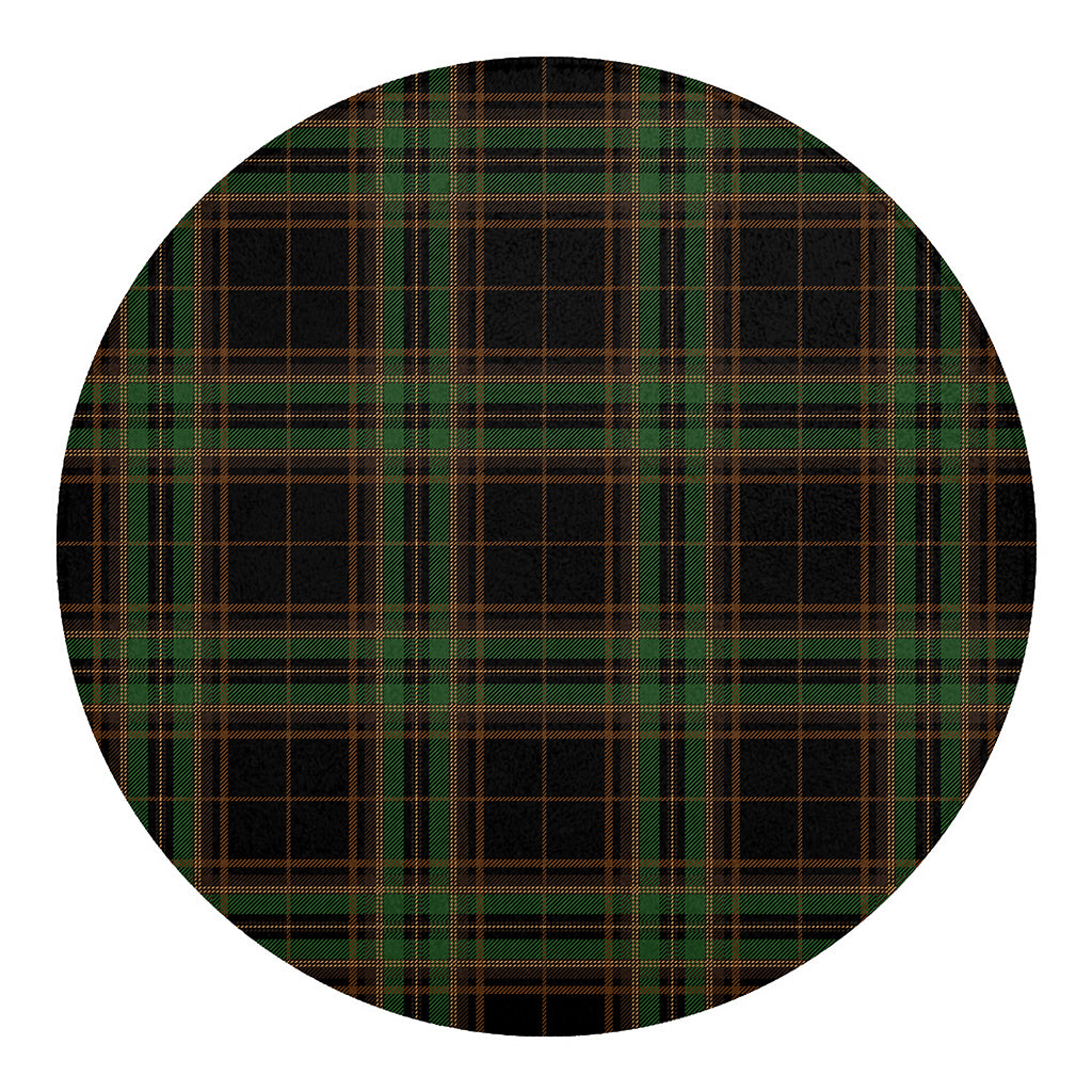 Black And Green Stewart Tartan Print Round Blanket