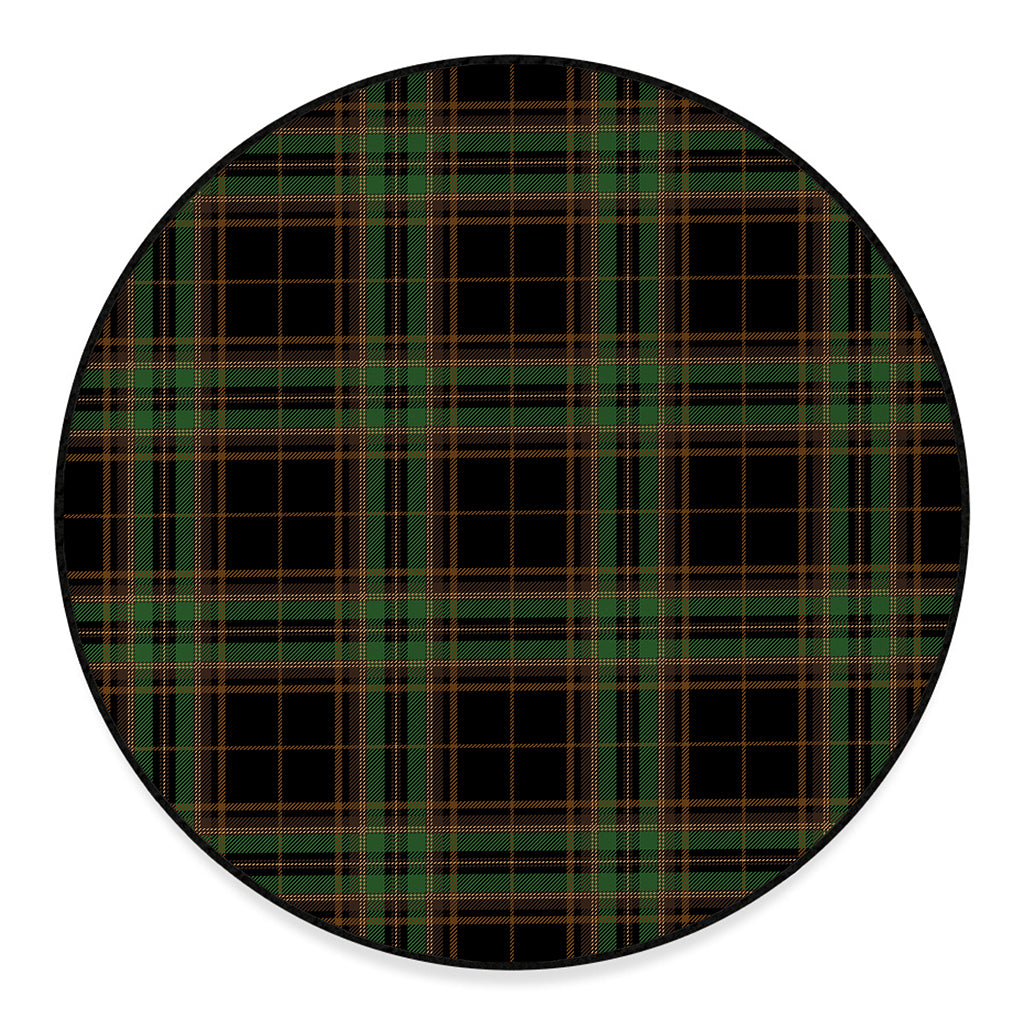 Black And Green Stewart Tartan Print Round Floor Mat