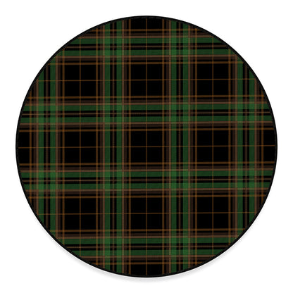Black And Green Stewart Tartan Print Round Floor Mat