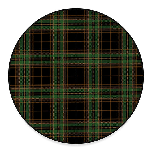 Black And Green Stewart Tartan Print Round Floor Mat