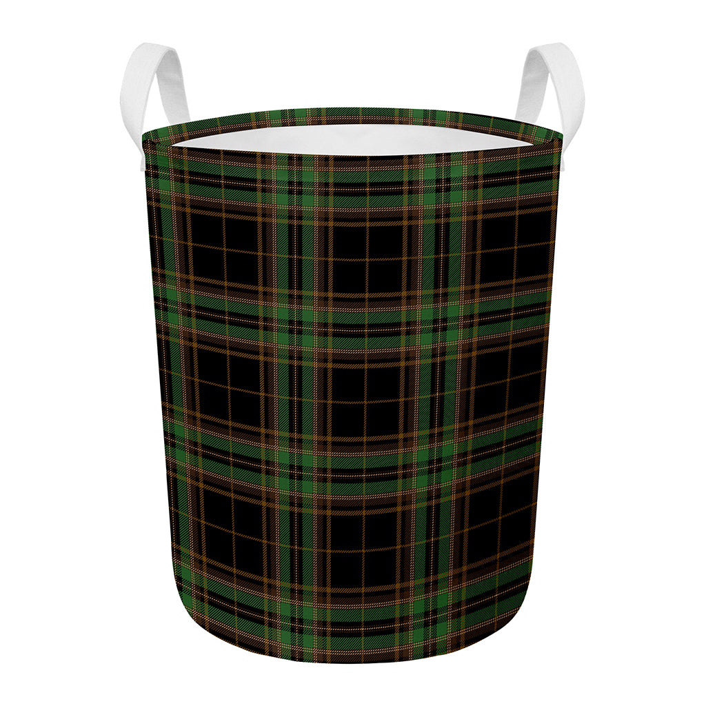 Black And Green Stewart Tartan Print Round Laundry Basket