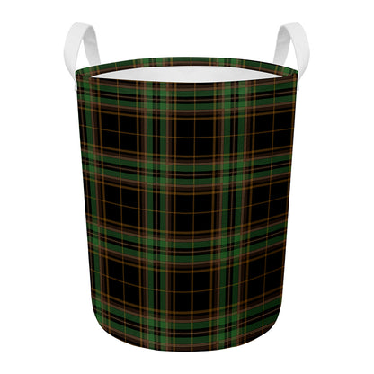 Black And Green Stewart Tartan Print Round Laundry Basket