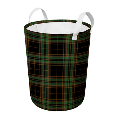 Black And Green Stewart Tartan Print Round Laundry Basket